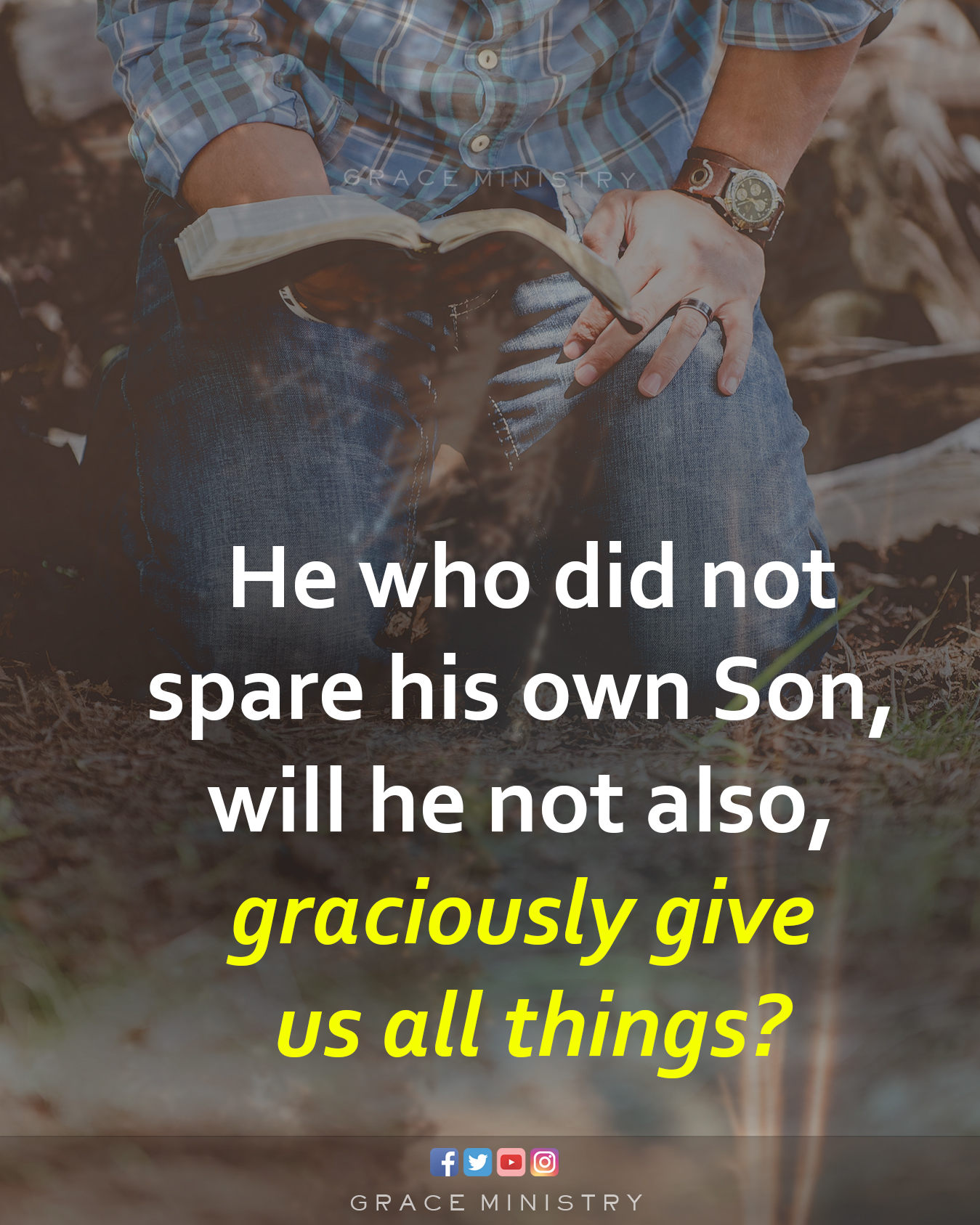 December Promise Message 2022 by Grace Ministry Bro Andrew Richard is from the book of Romans 8:32,  He who did not spare his own Son, but gave him up for us all—how will he not also, along with him, graciously give us all things?
